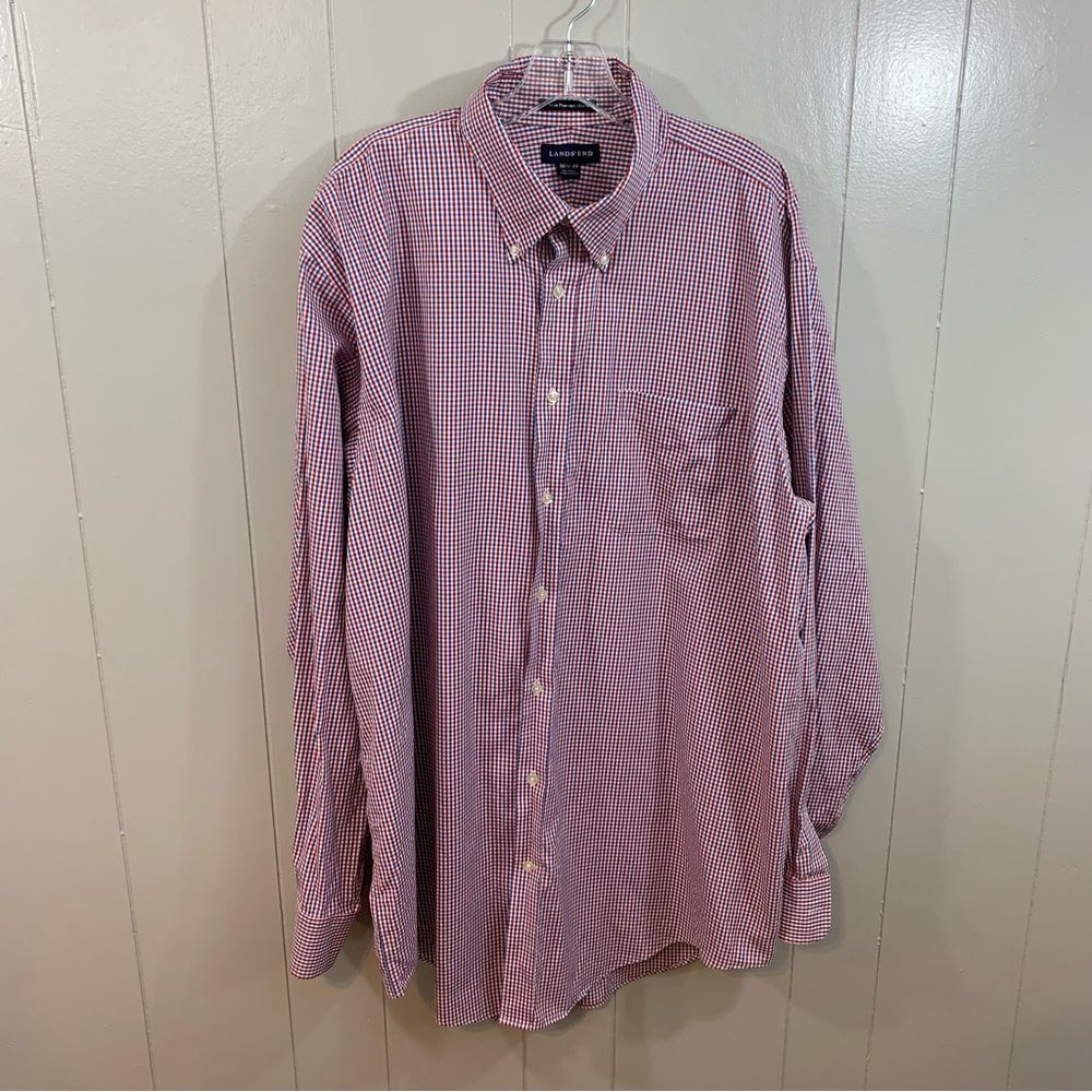 Lands' End No Iron Pinpoint Oxford Blue Multi Men's Button Down Shirt 18.5-38